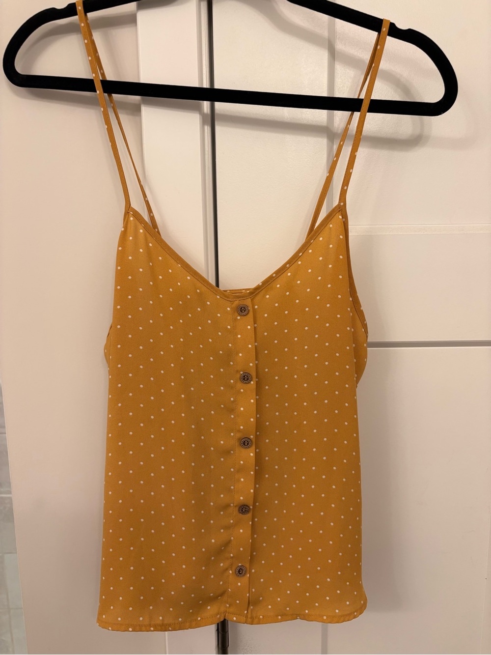 Papaya Mustard Yellow Polka Dot Button-Front Tank Top